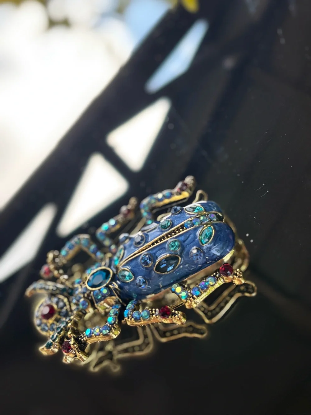 Blue Crystal Beetle Brooch Pin